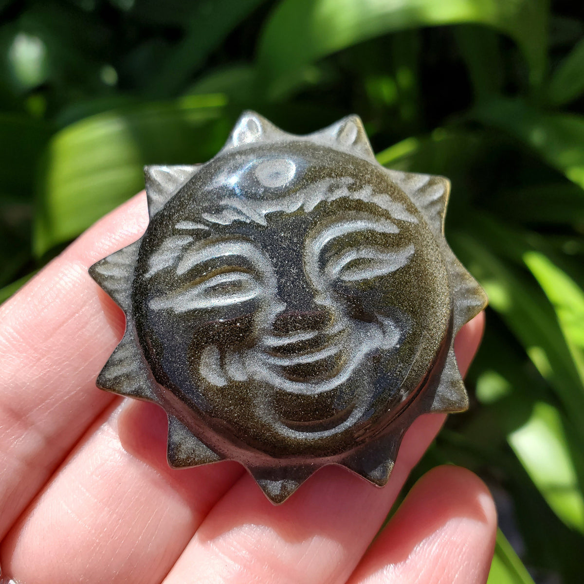 Small Gold Sheen Obsidian Sun - Self Reflection, Release Negative Energies - 1.95" Obsidian Black Sun Carving Healing Gemstones