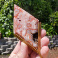Pink Lace Agate Diamond on Stand - Balance Physical, Mental, Emotional - Pink Agate Crystal Diamond Healing Gemstones