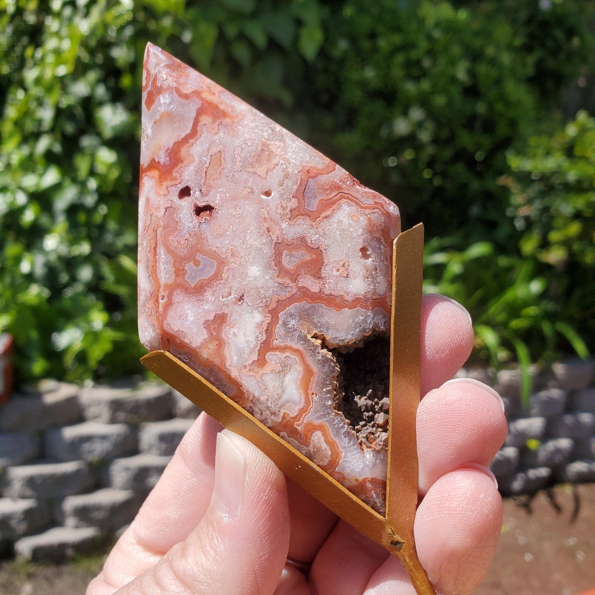 Pink Lace Agate Diamond on Stand - Balance Physical, Mental, Emotional - Pink Agate Crystal Diamond Healing Gemstones