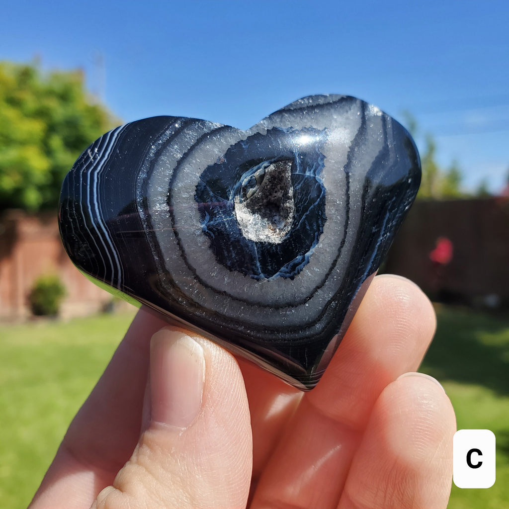 Black Agate Heart - Grounding, Protection, Peace, Centering, New Beginnings - Agate Crystal Heart Healing Gemstone