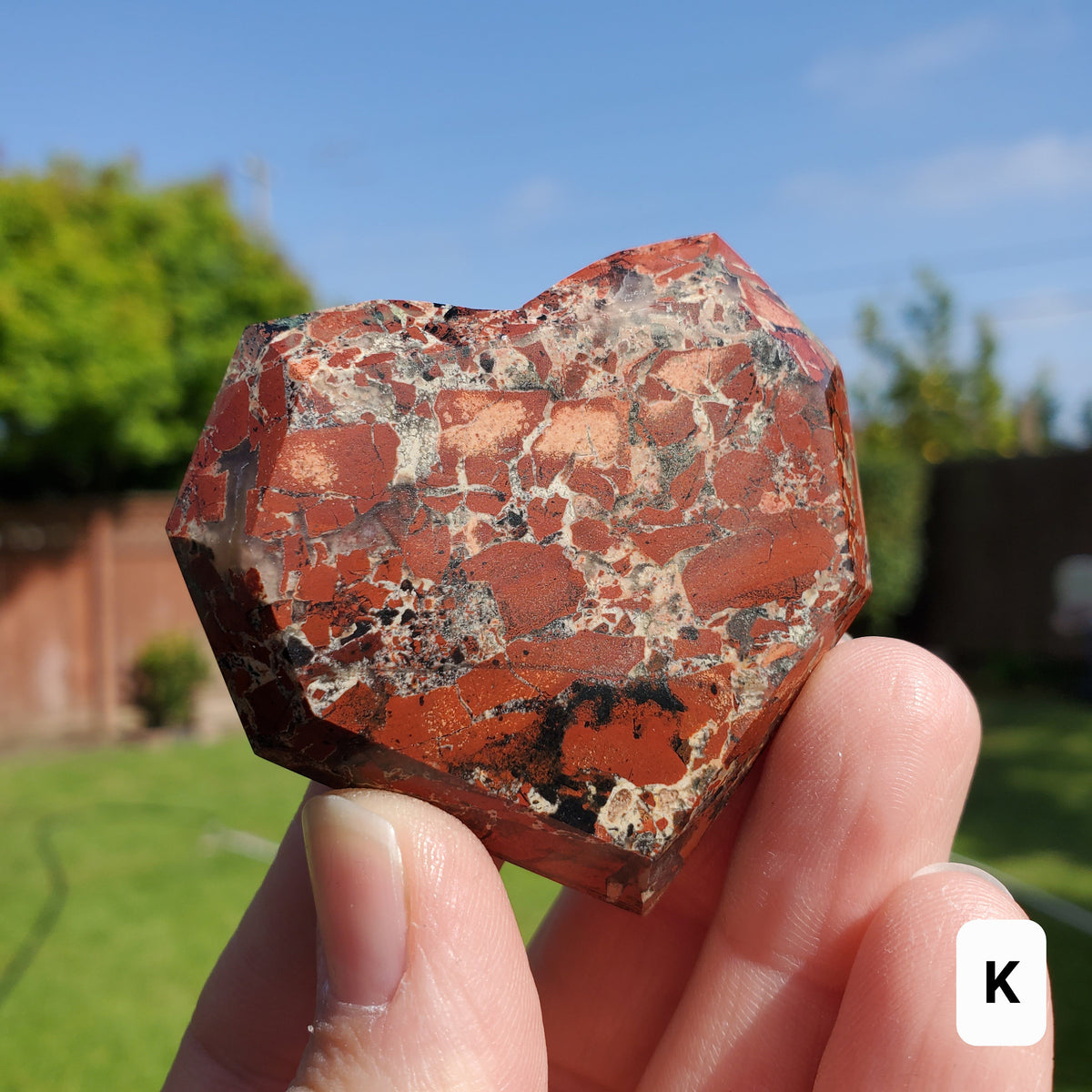 Red Jasper Faceted Heart - Cellular Healing, Creativity, Reflection, Patience - Flower Jasper Crystal Heart Stone Healing Gemstones