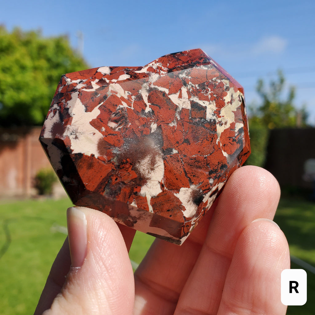 Red Jasper Faceted Heart - Cellular Healing, Creativity, Reflection, Patience - Flower Jasper Crystal Heart Stone Healing Gemstones