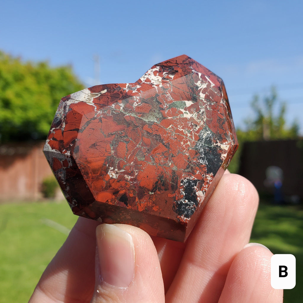 Red Jasper Faceted Heart - Cellular Healing, Creativity, Reflection, Patience - Flower Jasper Crystal Heart Stone Healing Gemstones