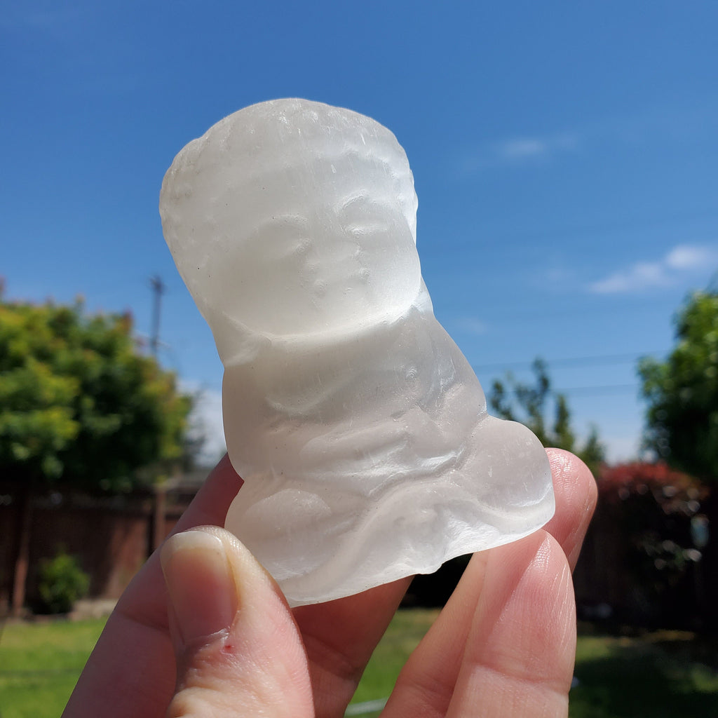 Chunky Selenite Buddha - Tranquility, Blessings, Love & Light - Satin Spar Selenite Crystal Buddha Carving Healing Gemstone