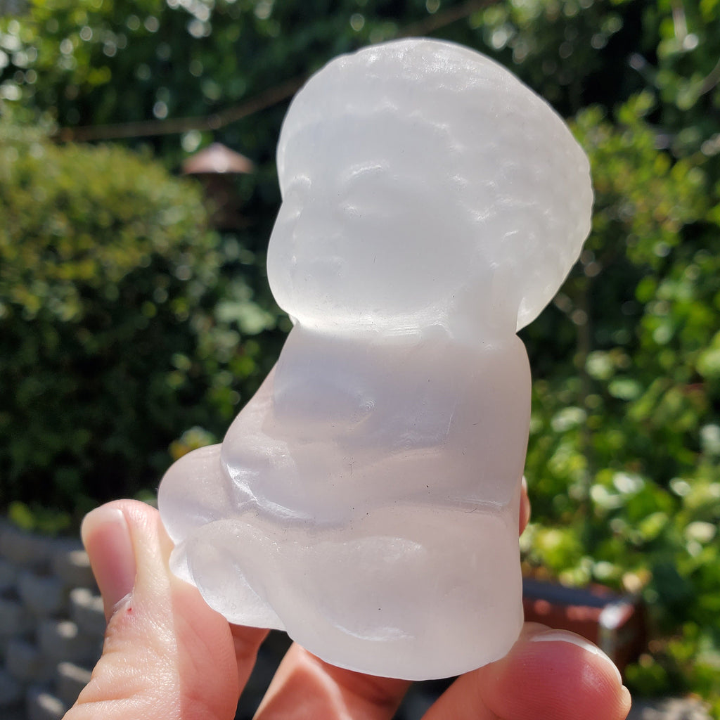 Chunky Selenite Buddha - Tranquility, Blessings, Love & Light - Satin Spar Selenite Crystal Buddha Carving Healing Gemstone