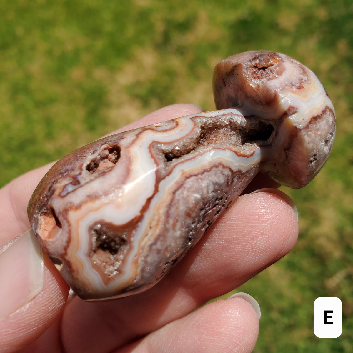 Cute Druzy Pink Lace Agate Mushroom - Balance of the Physical, Mental & Emotional, Energy Shield - Agate Crystal Mushie Carving Healing Gem