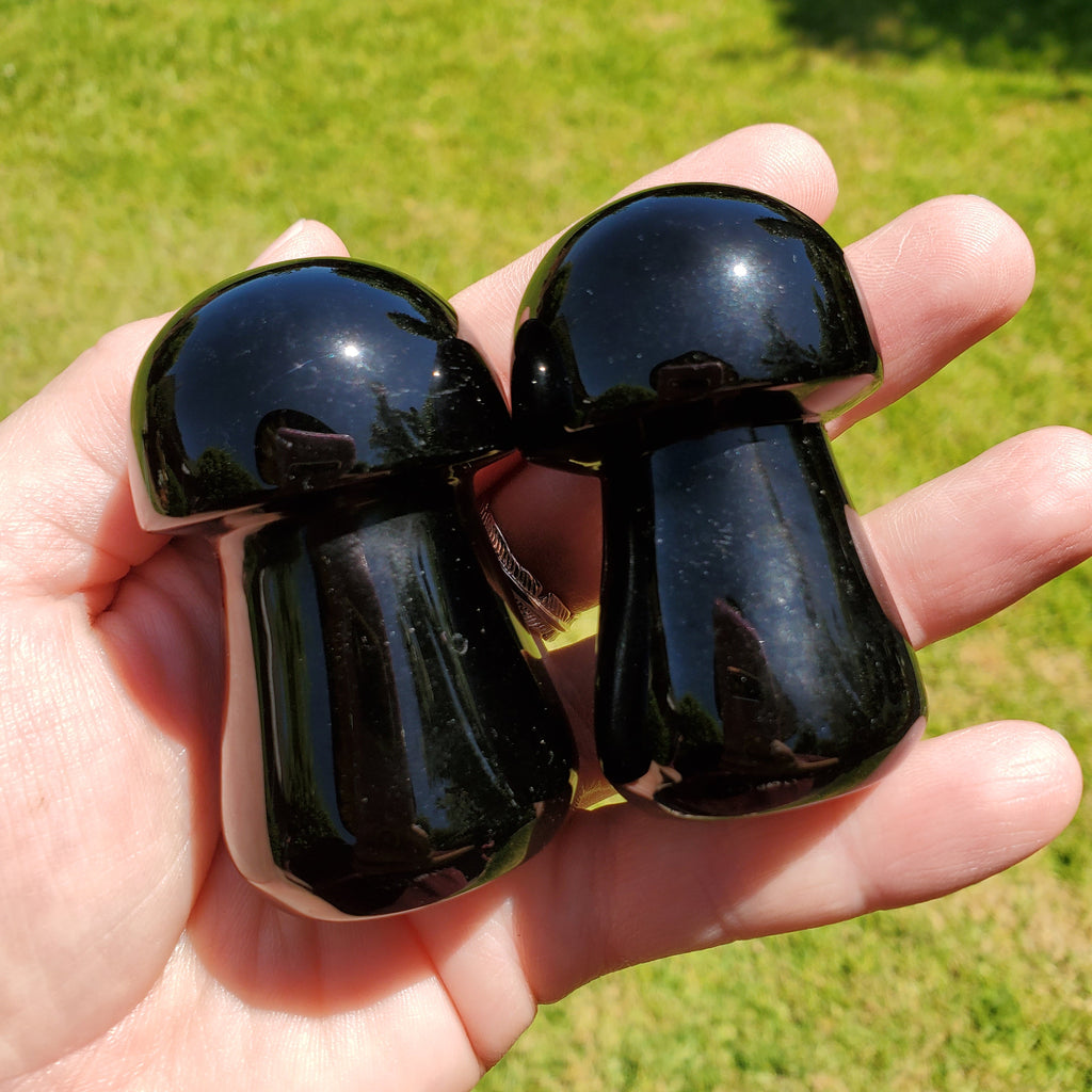 Obsidian Mushroom - Self Reflection, Release Negative Energies - 2.45" Obsidian Black Mushie Healing Crystals Gemstones