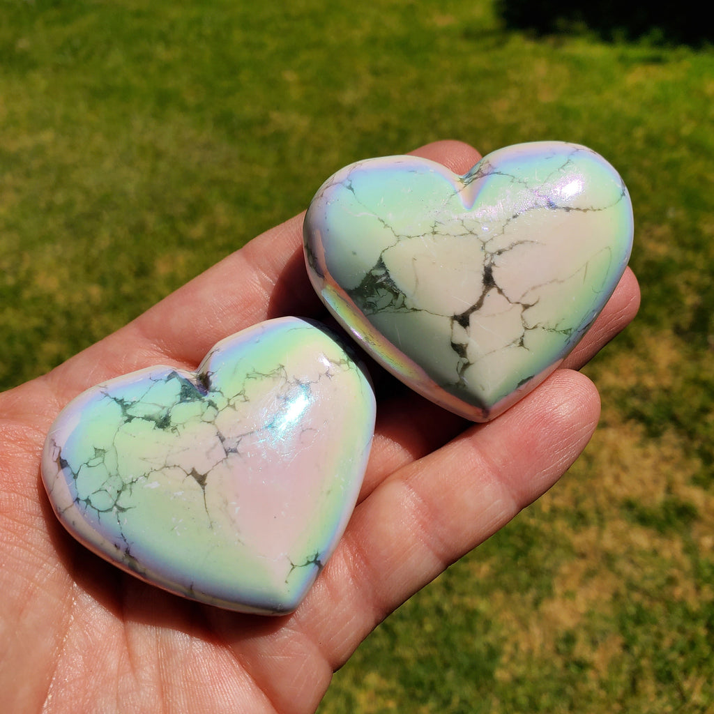 Aura Howlite Heart - Calm, Confidence, Emotional Healing - Howlite Crystal Heart Healing Crystals Gemstones