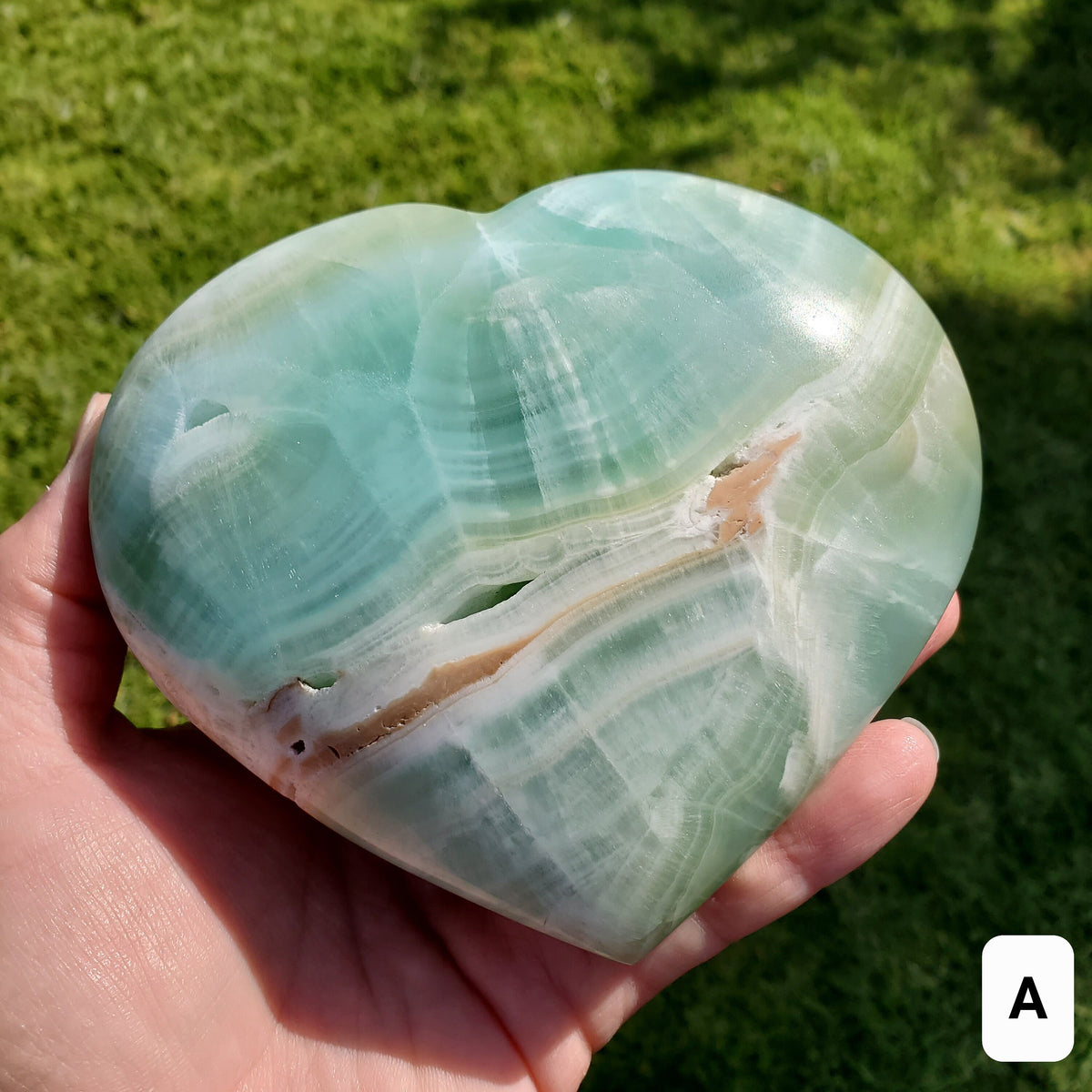 Big Pistachio Calcite Heart - Physical Healing, Transitions, Understanding - Jumbo Calcite Crystal Heart Healing Statement Gemstone