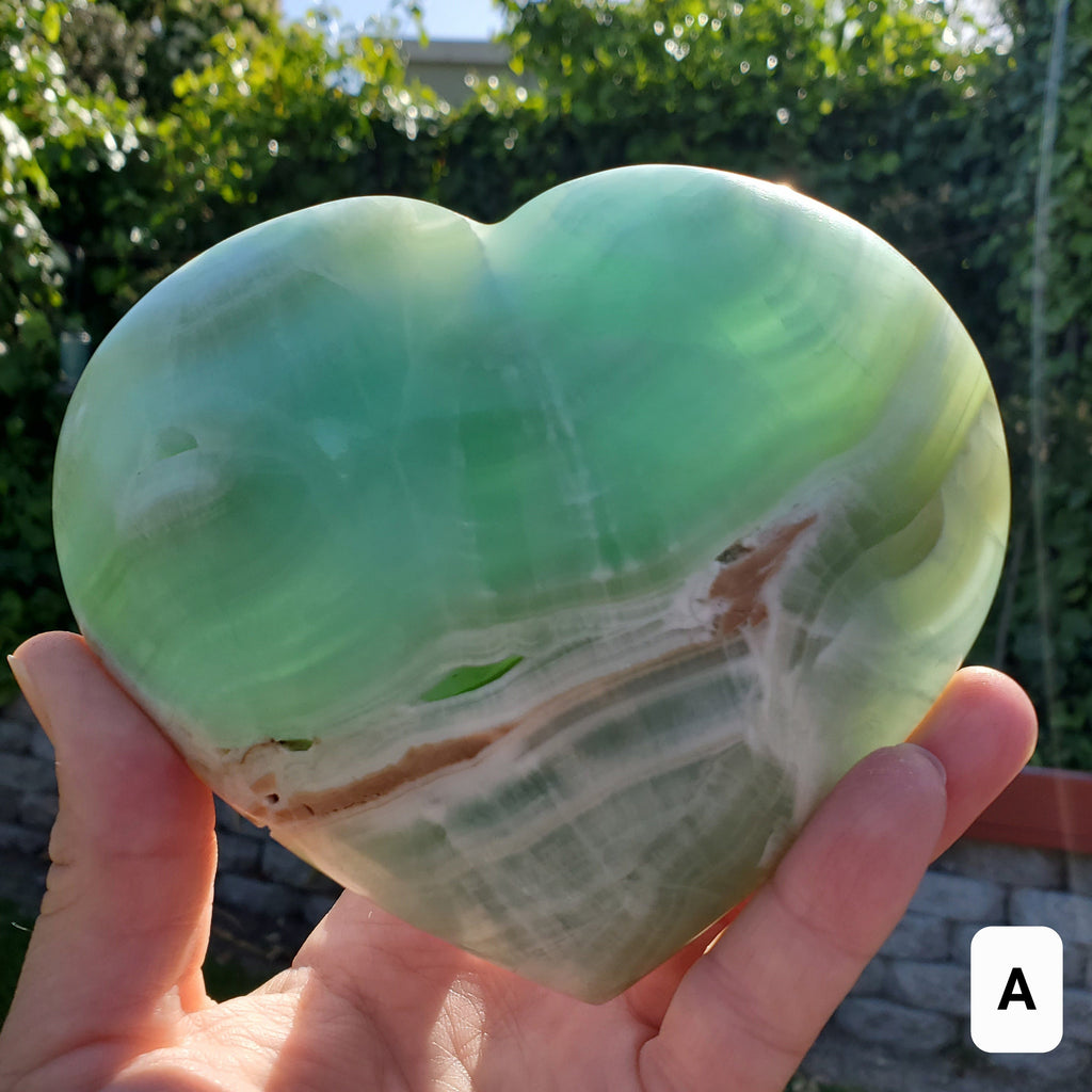 Big Pistachio Calcite Heart - Physical Healing, Transitions, Understanding - Jumbo Calcite Crystal Heart Healing Statement Gemstone