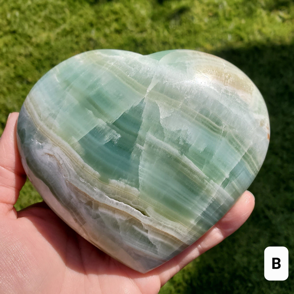 Big Pistachio Calcite Heart - Physical Healing, Transitions, Understanding - Jumbo Calcite Crystal Heart Healing Statement Gemstone
