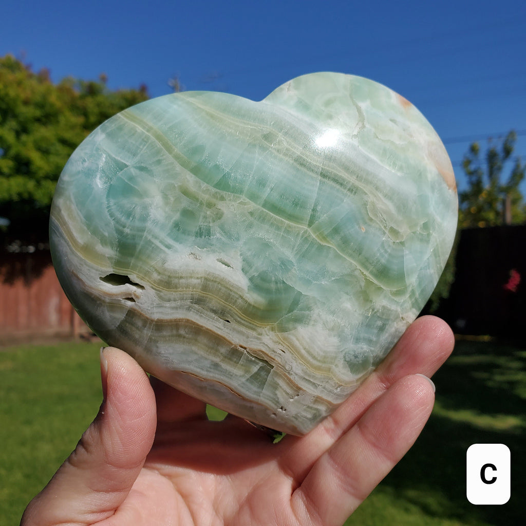 Big Pistachio Calcite Heart - Physical Healing, Transitions, Understanding - Jumbo Calcite Crystal Heart Healing Statement Gemstone