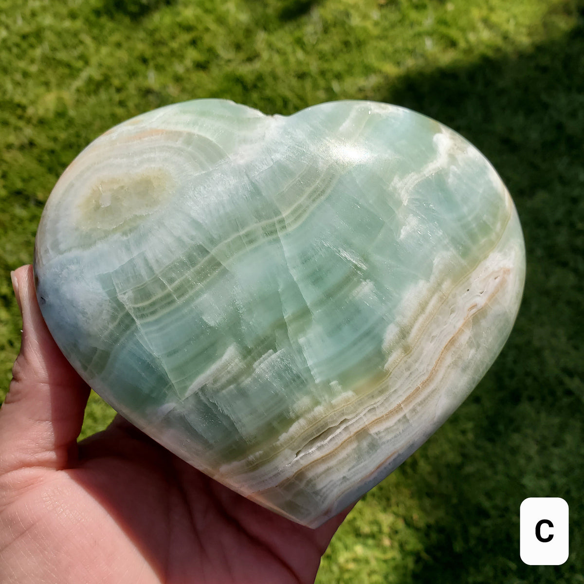 Big Pistachio Calcite Heart - Physical Healing, Transitions, Understanding - Jumbo Calcite Crystal Heart Healing Statement Gemstone