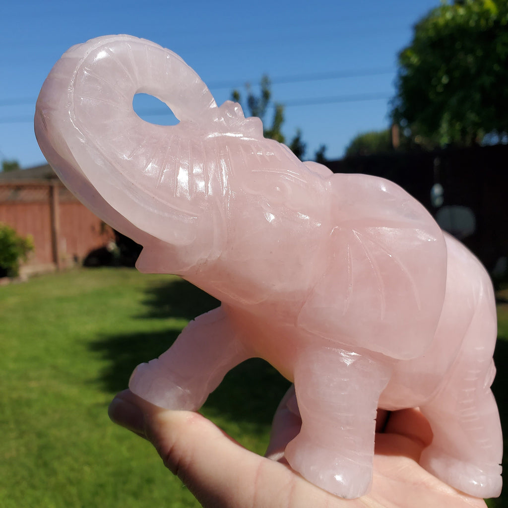 Big Rose Quartz Elephant - Unconditional Love, Compassion, Forgiveness - Pink Crystal Elephant Healing Crystals Gemstones