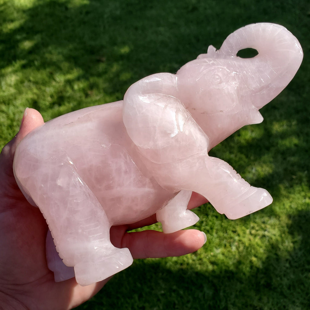 Big Rose Quartz Elephant - Unconditional Love, Compassion, Forgiveness - Pink Crystal Elephant Healing Crystals Gemstones