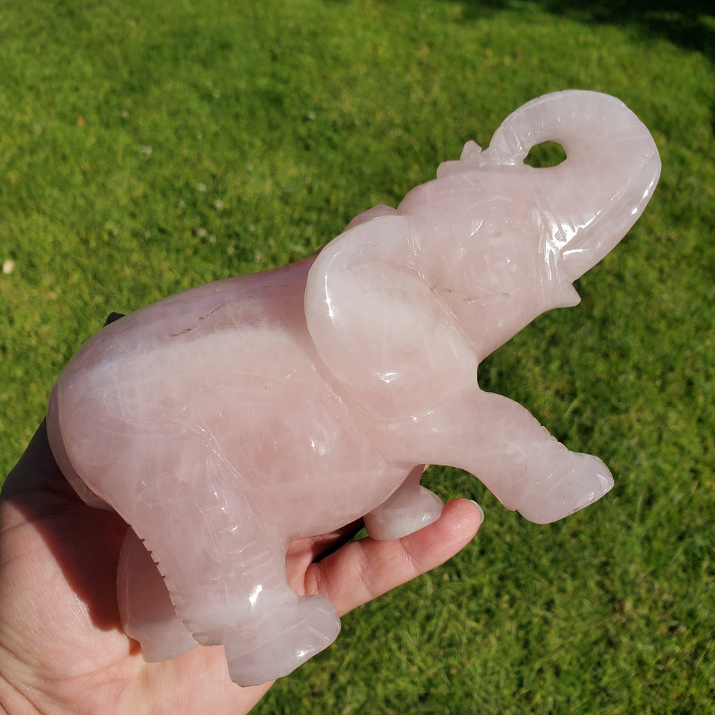Big Rose Quartz Elephant - Unconditional Love, Compassion, Forgiveness - Pink Crystal Elephant Healing Crystals Gemstones