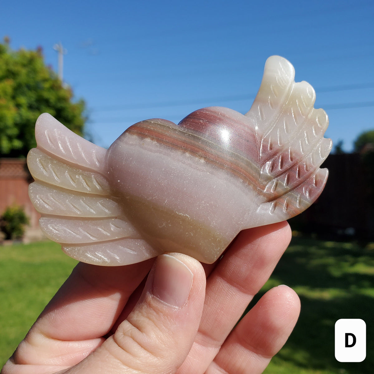 Pink Banded Calcite Heart with Wings - Emotional Healing, Pure Love, Happiness, Soothing - Crystal Heart Stone Healing Crystals Gemstones