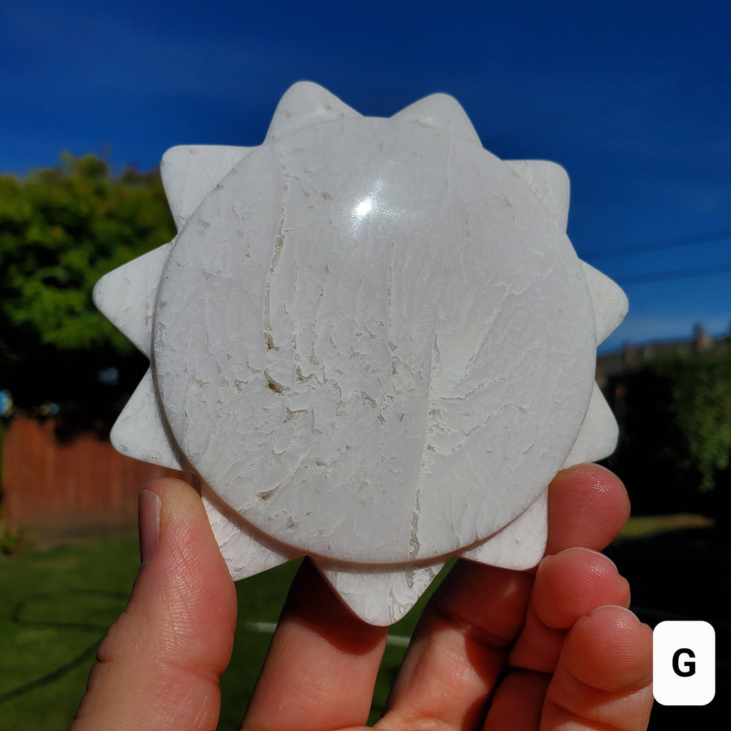 Snow Agate Sun - Balances Females Ying Yang Energy, Opens Door to Opportunity - White Plume Agate Crystal Sun Healing Gemstone