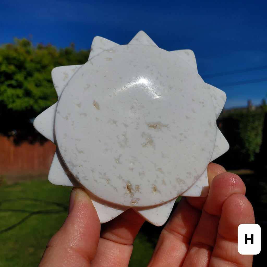 Snow Agate Sun - Balances Females Ying Yang Energy, Opens Door to Opportunity - White Plume Agate Crystal Sun Healing Gemstone