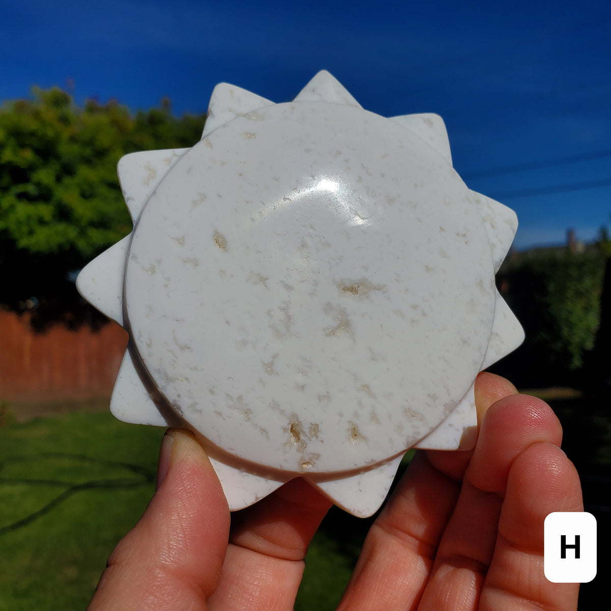 Snow Agate Sun - Balances Females Ying Yang Energy, Opens Door to Opportunity - White Plume Agate Crystal Sun Healing Gemstone