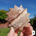 Pink Lace Agate Sun - Balance of the Physical, Mental, Emotional - Pink Agate Crystal Sun Carving Healing Gemstone
