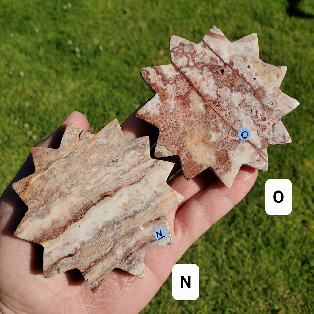 Pink Lace Agate Sun - Balance of the Physical, Mental, Emotional - Pink Agate Crystal Sun Carving Healing Gemstone