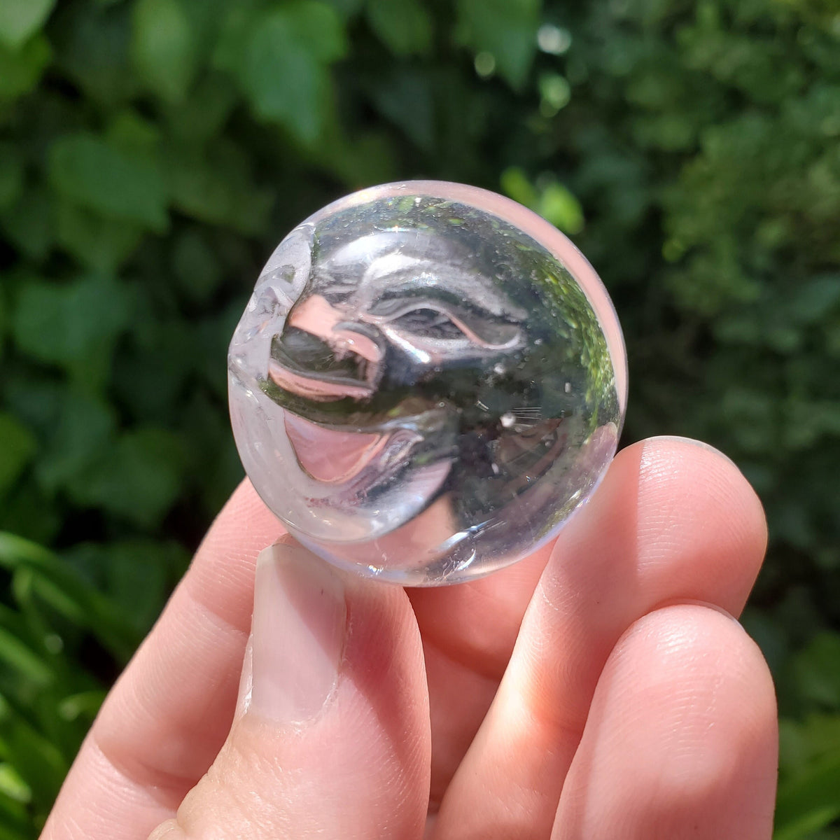 Moon Face Quartz Sphere - Counteracts the Negative, Energizes Positive Energy, Cleanses Your Aura - Clear Quartz Crystal Ball Healing Stone