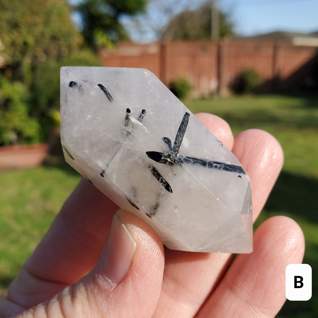 Tourmaline in Quartz Double Point - Magnification, Clarity, EMF Protection - Tourmalinated Crystal Point Healing Crystals Gemstones