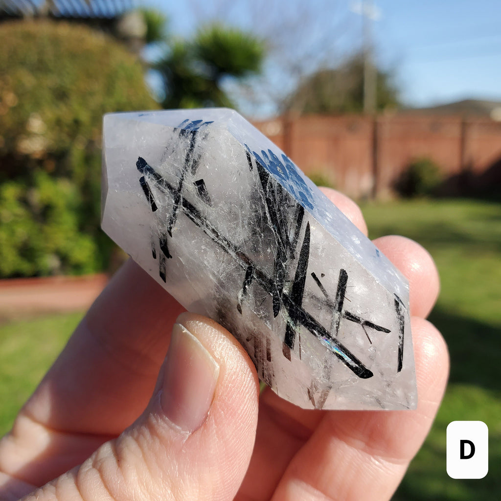 Tourmaline in Quartz Double Point - Magnification, Clarity, EMF Protection - Tourmalinated Crystal Point Healing Crystals Gemstones