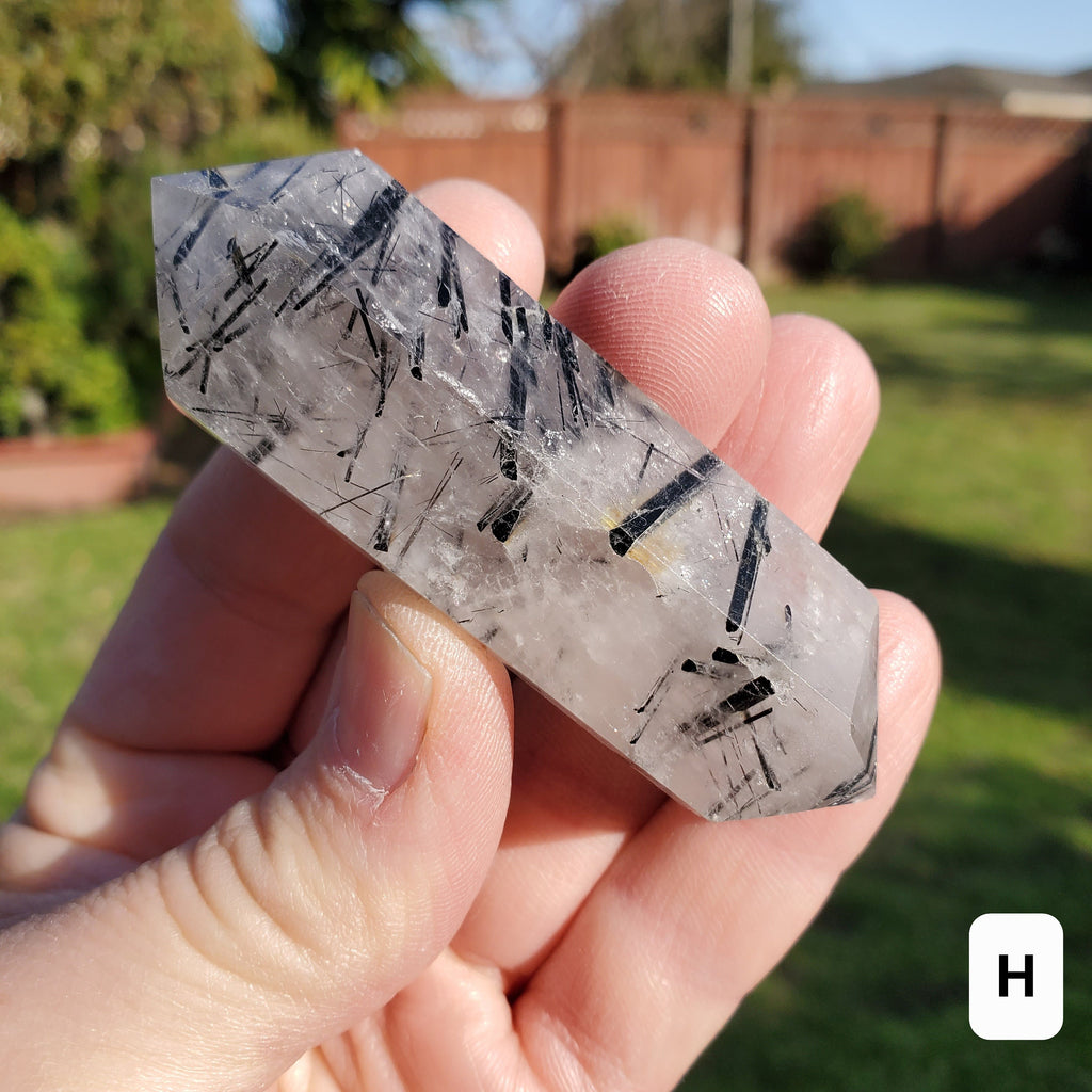 Tourmaline in Quartz Double Point - Magnification, Clarity, EMF Protection - Tourmalinated Crystal Point Healing Crystals Gemstones