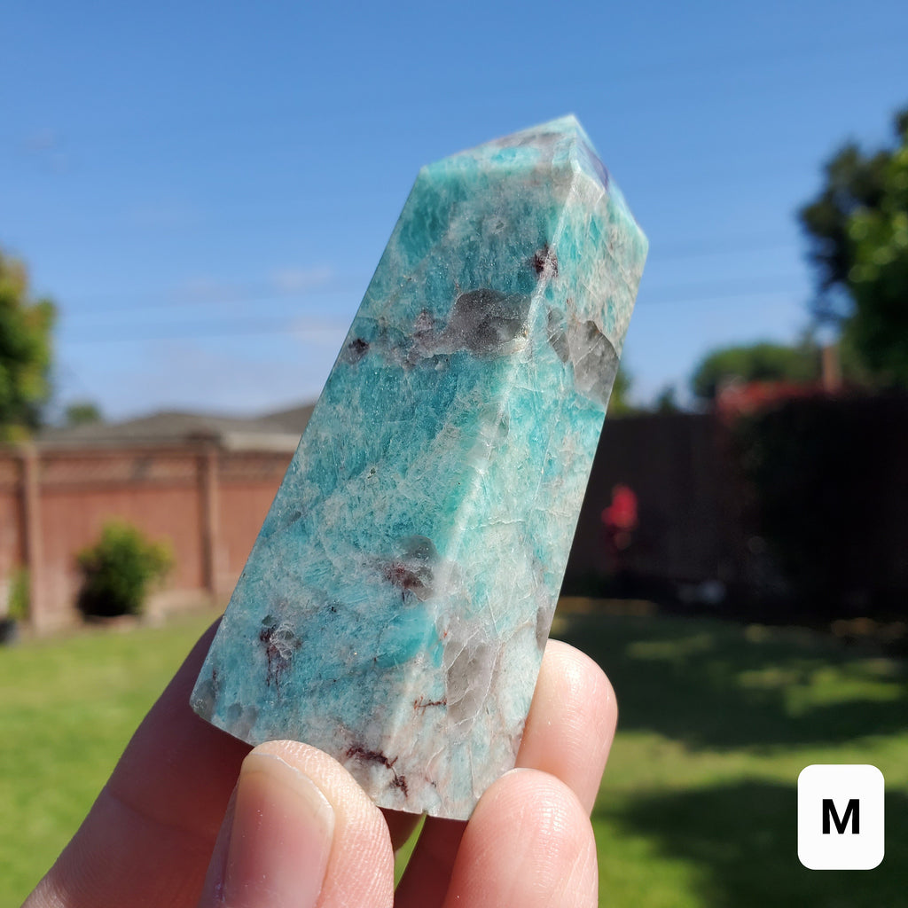 Amazonite Tower with Smoky Quartz - Calming, Courage, Truth, Compassion - Amazonite Crystal Point Generator Healing Gemstones