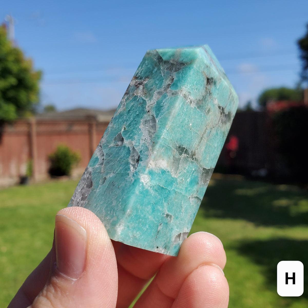 Amazonite Tower with Smoky Quartz - Calming, Courage, Truth, Compassion - Amazonite Crystal Point Generator Healing Gemstones