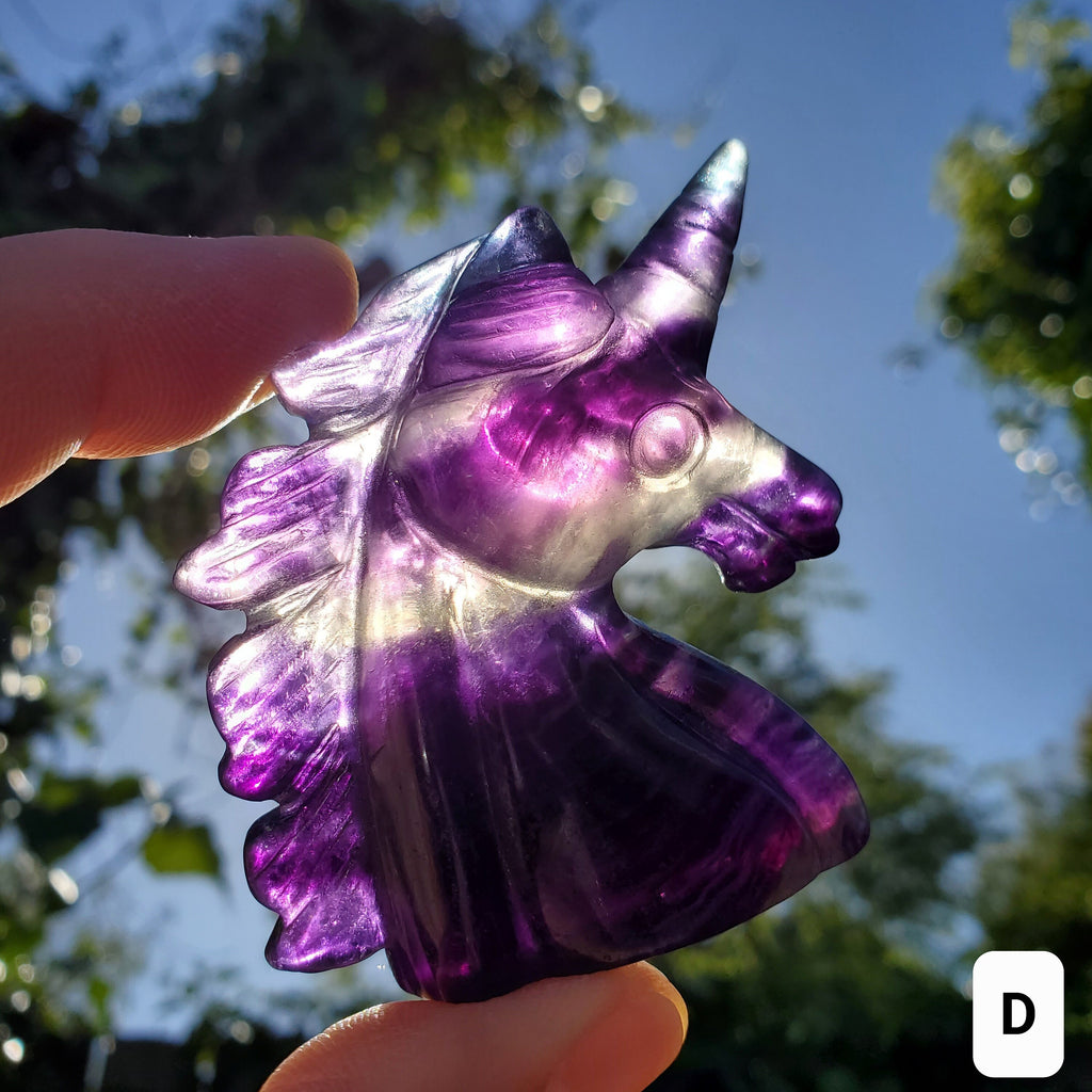 Small Rainbow Fluorite Unicorn - Stability, Concentration, Protection - Fluorite Carved Crystal Unicorn Healing Gemstones