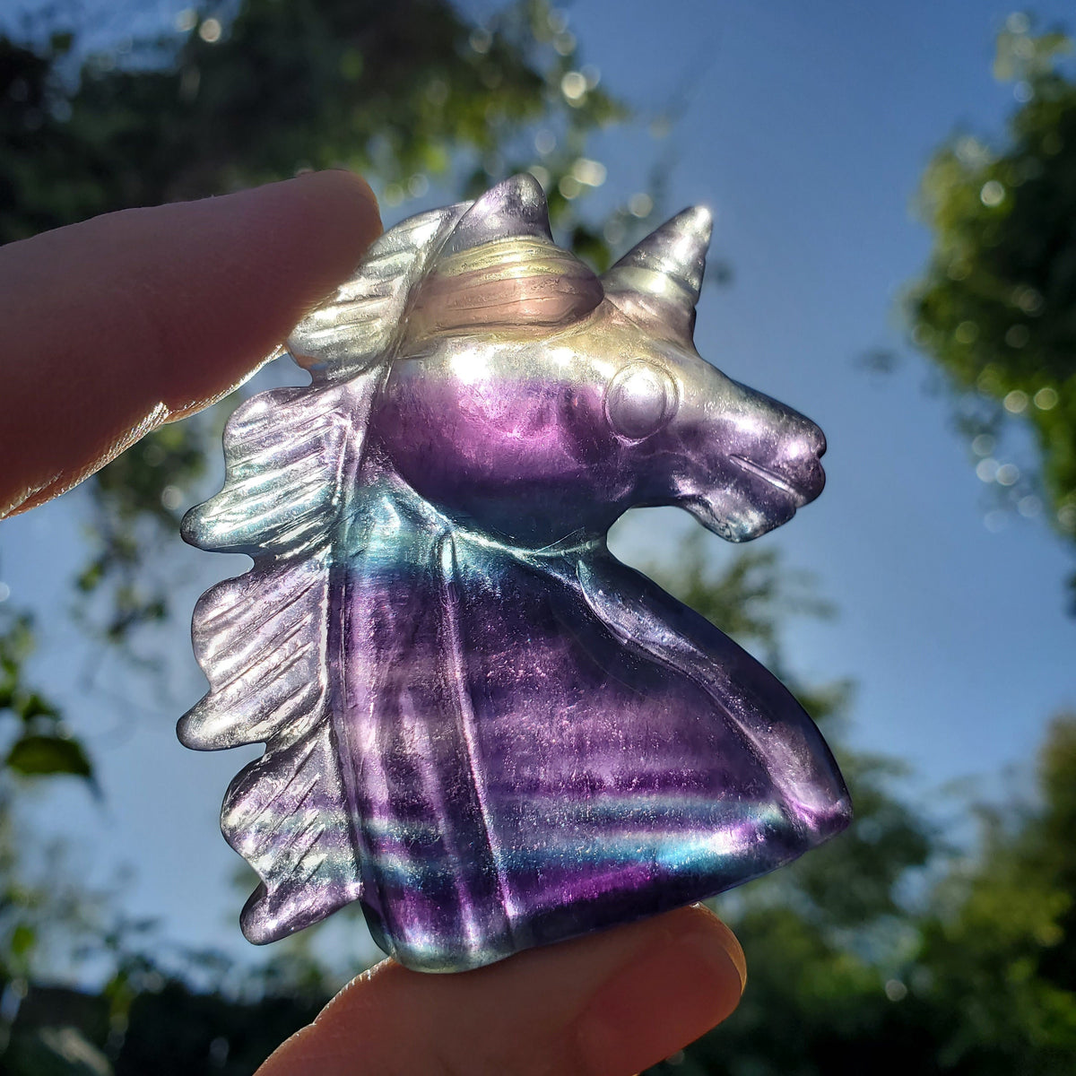 Small Rainbow Fluorite Unicorn - Stability, Concentration, Protection - Fluorite Carved Crystal Unicorn Healing Gemstones