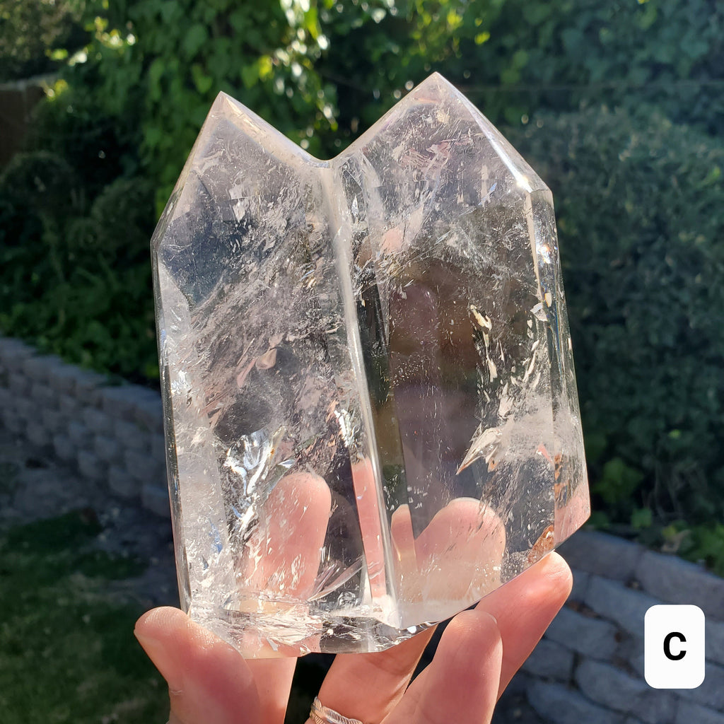 Chunky Double Point Quartz Tower - Counteracts Negativity, Energizes Positive Energy, Cleanses Aura - Clear Quartz Crystal Healing Gemstone