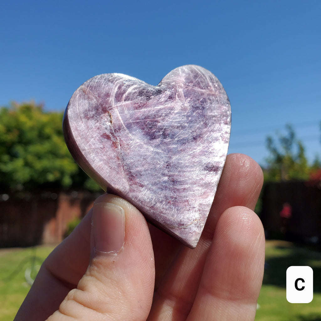 Flashy Mica Heart - High Quality Purple Mica - Helps Through Transitions, Stress Relief, Calming - Flashy Lepidolite Heart Healing Gemstone