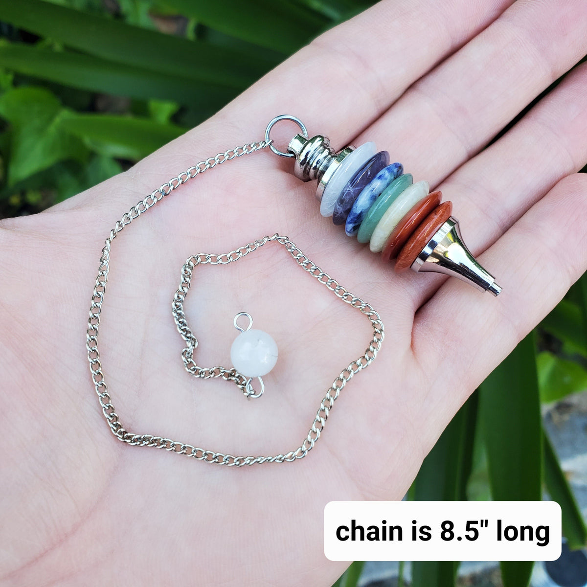 Chakra Pendulum - Grounding, Manifestation, Self Reflection, Prosperity, Wisdom, Strength, Awareness - Rainbow Gemstones