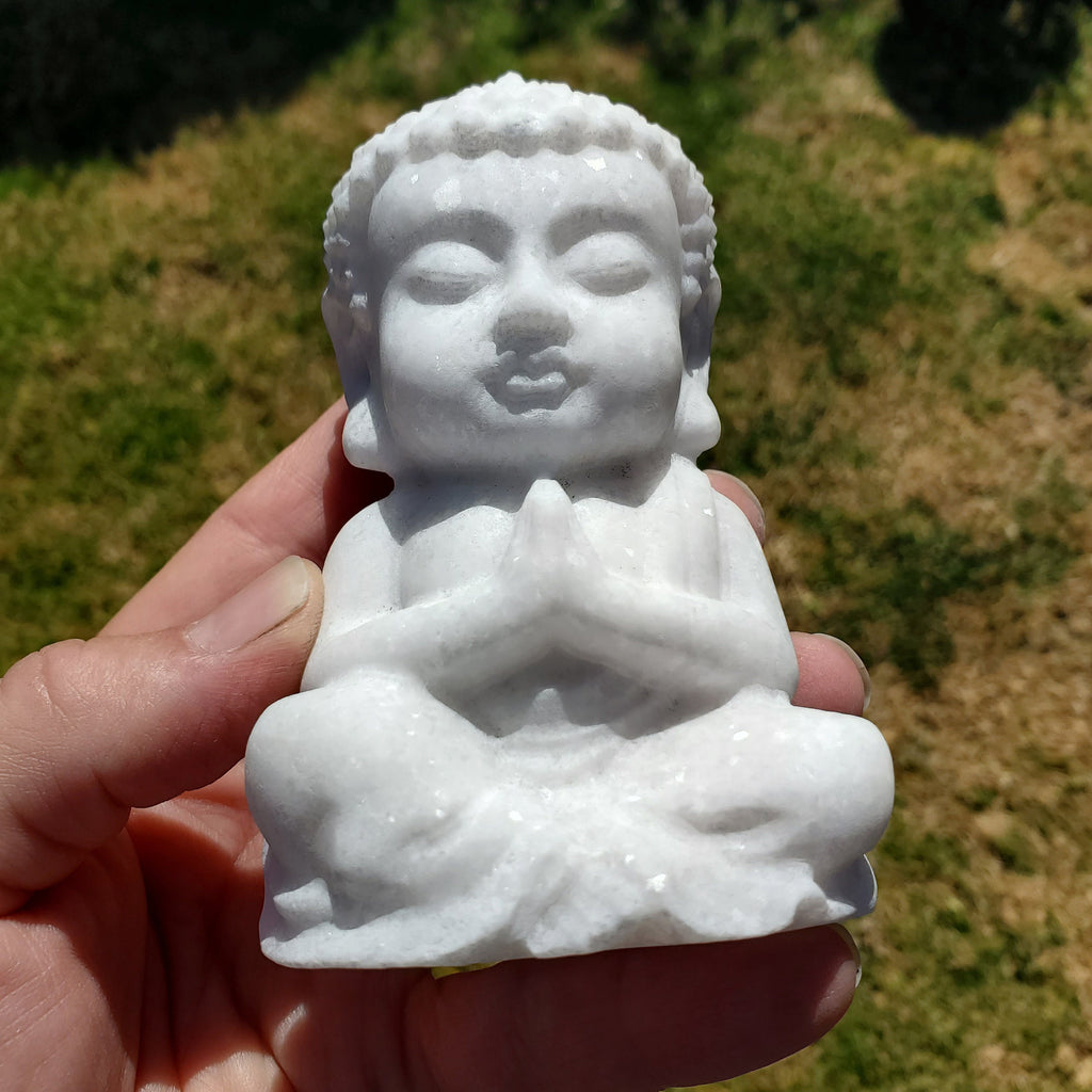 Chunky White Jade Buddha - Brings in Joy, Peace, Calm & Love Energy - Flashy White Buddha Stone Carving Healing Gemstones