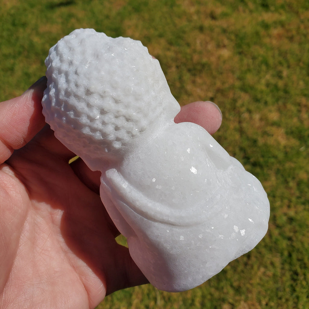 Chunky White Jade Buddha - Brings in Joy, Peace, Calm & Love Energy - Flashy White Buddha Stone Carving Healing Gemstones