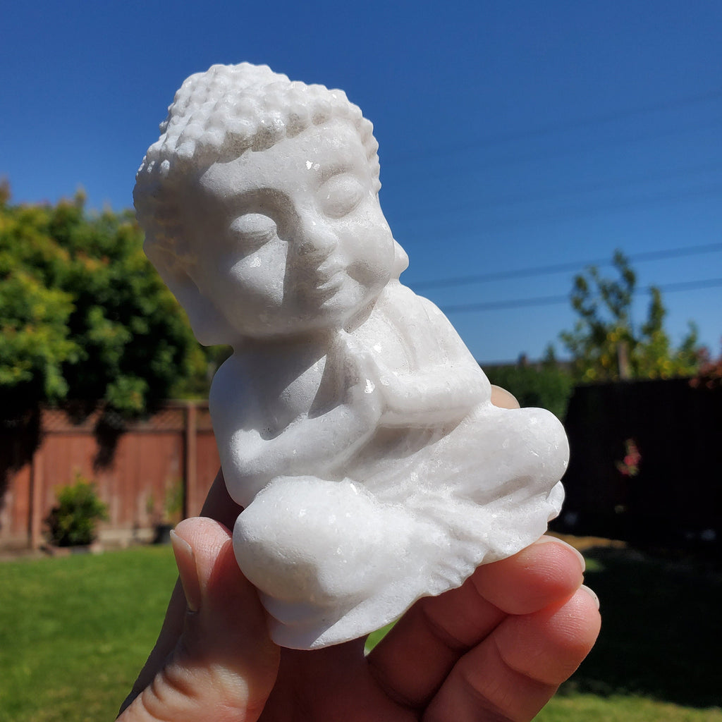 Chunky White Jade Buddha - Brings in Joy, Peace, Calm & Love Energy - Flashy White Buddha Stone Carving Healing Gemstones