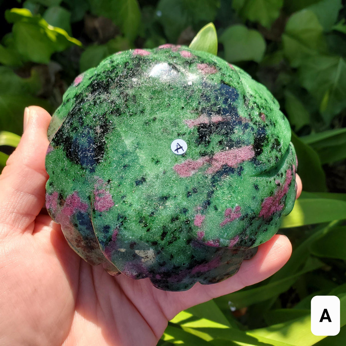 Big Ruby Zoisite Flower with UV reactive Ruby - Courage, Strength, Connects Our Hearts and Brain - Ruby Rose Carving Healing Gemstones