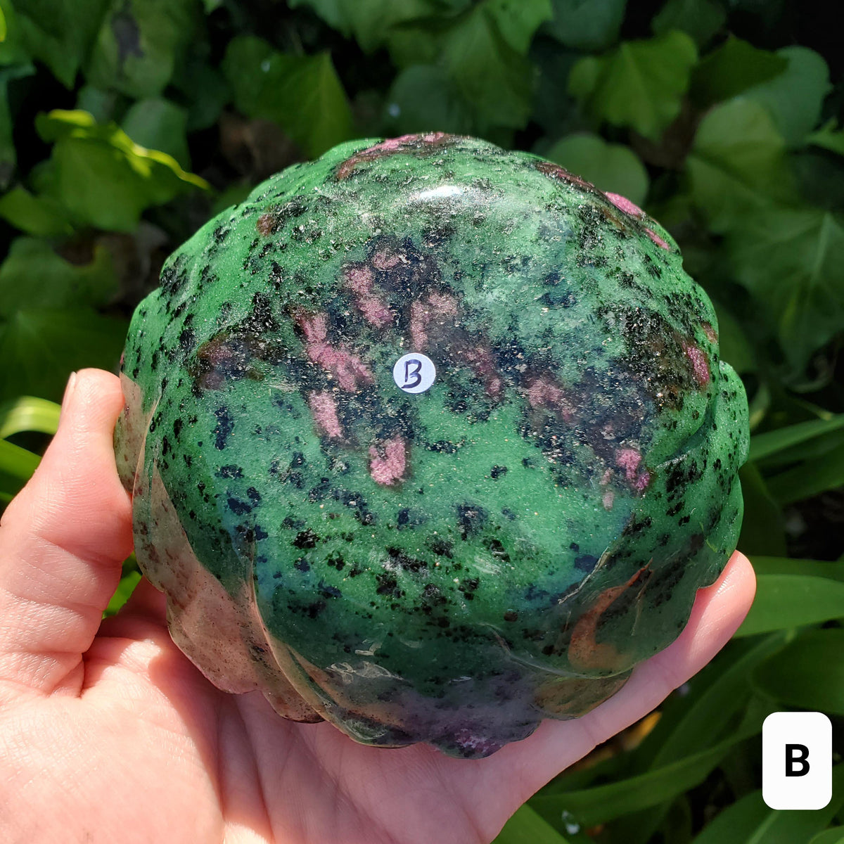Big Ruby Zoisite Flower with UV reactive Ruby - Courage, Strength, Connects Our Hearts and Brain - Ruby Rose Carving Healing Gemstones