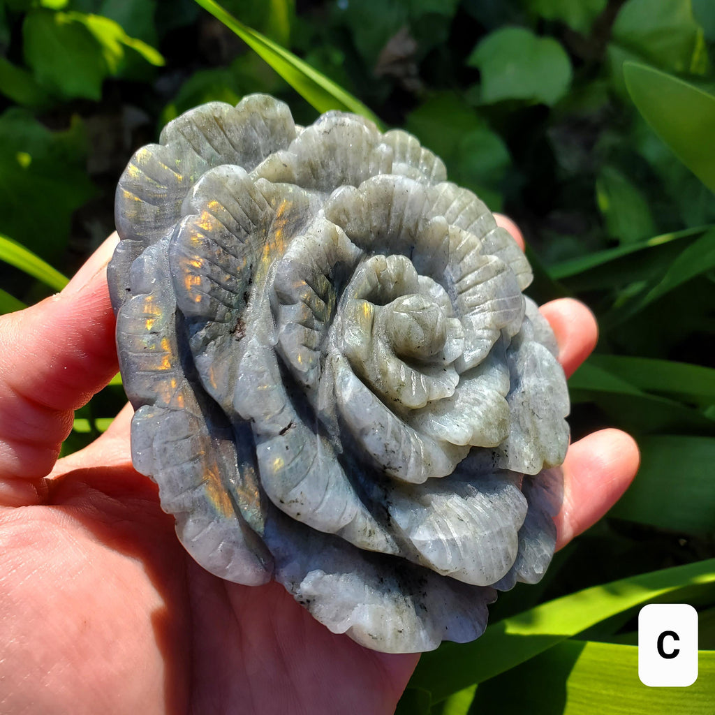 Big Flashy Labradorite Flower - Awareness, Connection, Intuition - Crystal Rose Lab Rose Carving Healing Crystal Gemstone Statement Display