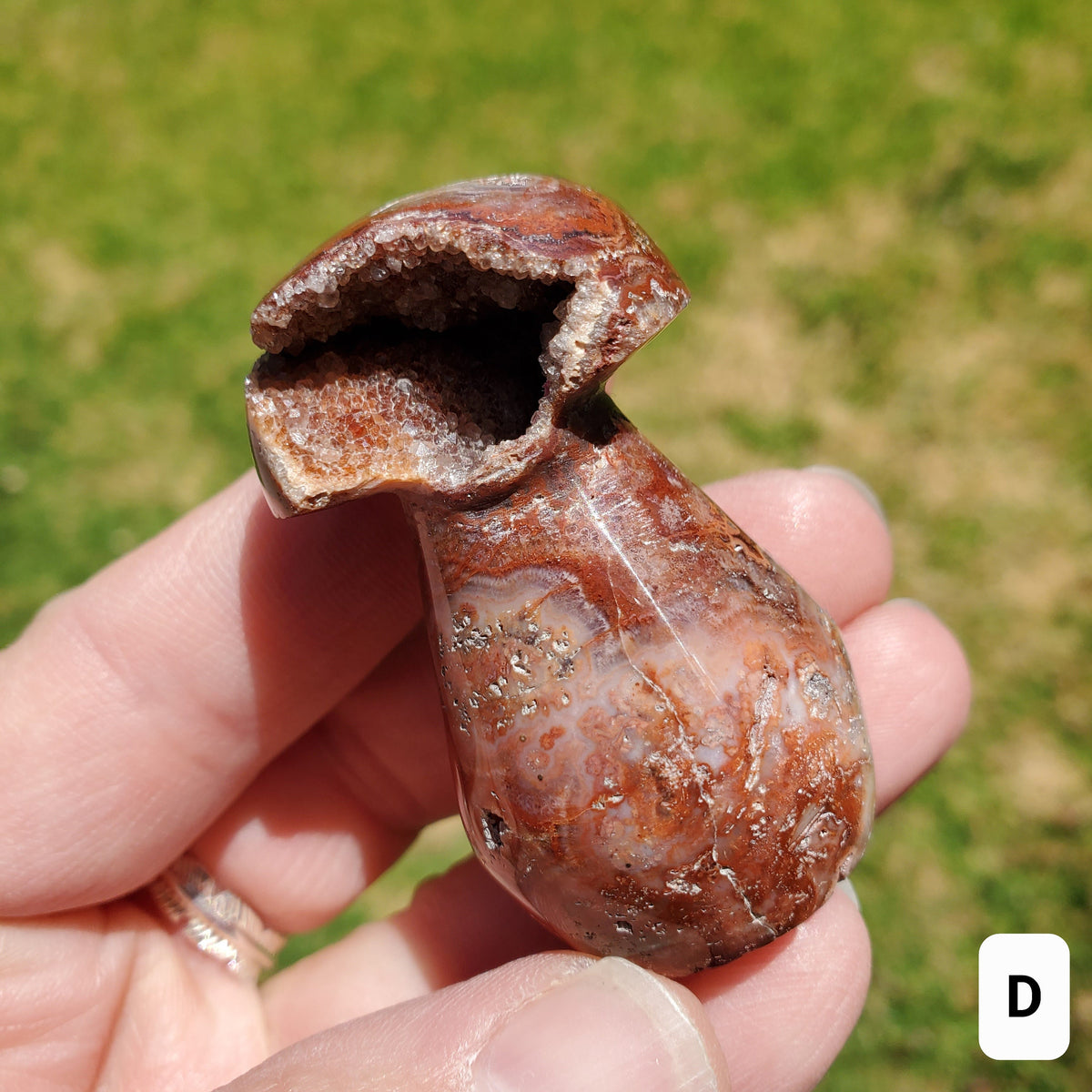 Cute Druzy Pink Lace Agate Mushroom - Balance of the Physical, Mental & Emotional, Energy Shield - Agate Crystal Mushie Carving Healing Gem