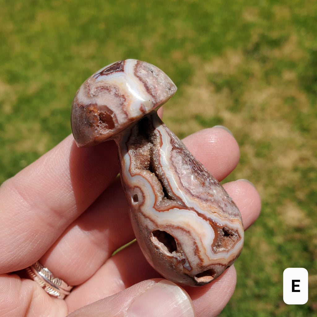 Cute Druzy Pink Lace Agate Mushroom - Balance of the Physical, Mental & Emotional, Energy Shield - Agate Crystal Mushie Carving Healing Gem