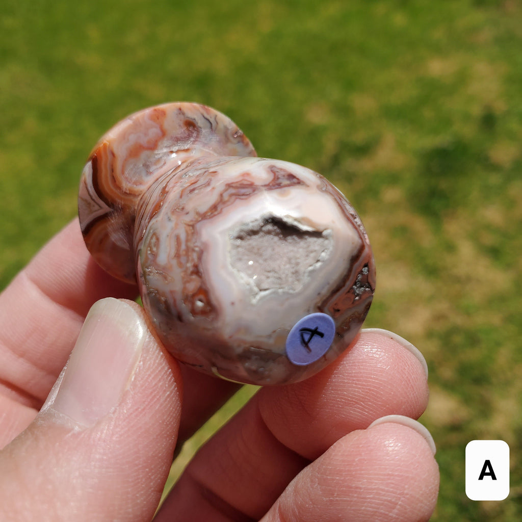 Cute Druzy Pink Lace Agate Mushroom - Balance of the Physical, Mental & Emotional, Energy Shield - Agate Crystal Mushie Carving Healing Gem