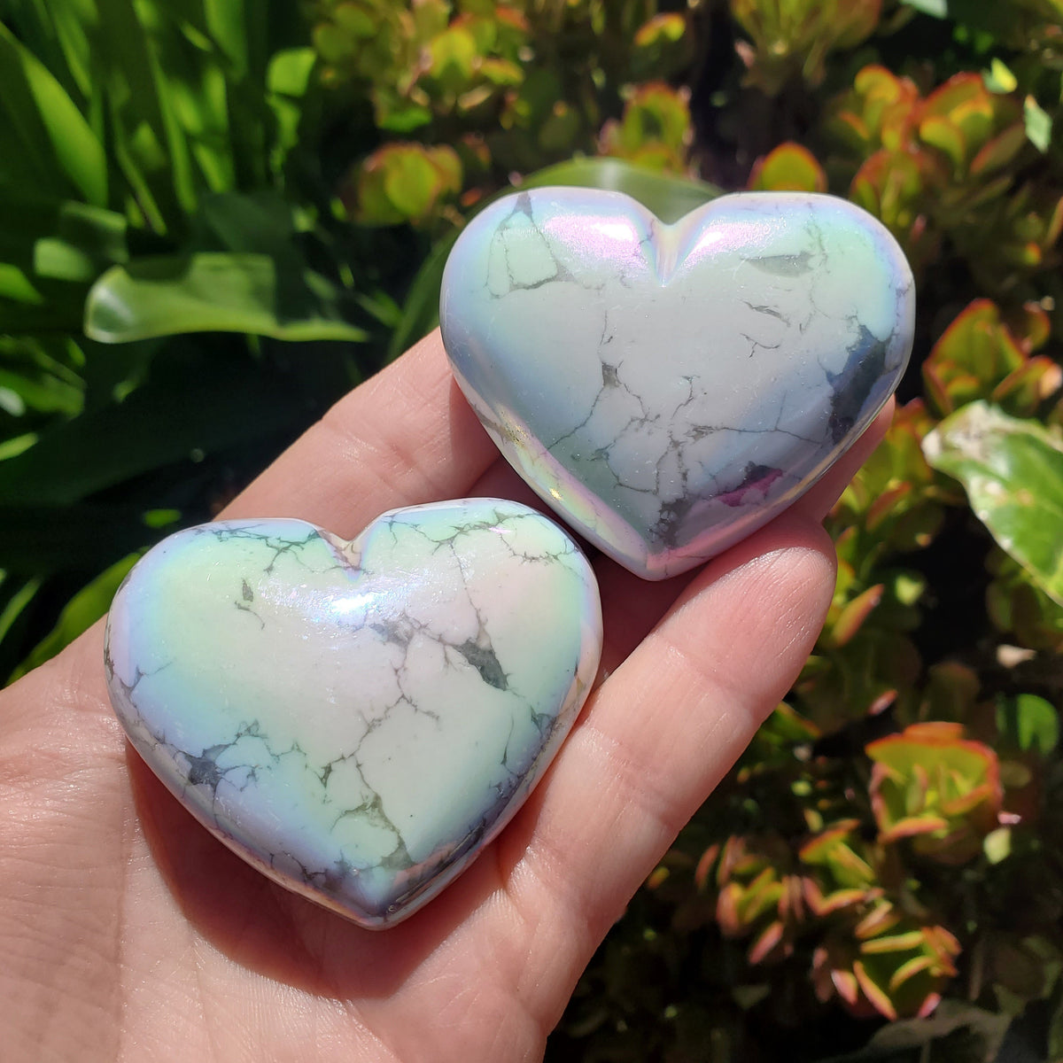 Aura Howlite Heart - Calm, Confidence, Emotional Healing - Howlite Crystal Heart Healing Crystals Gemstones