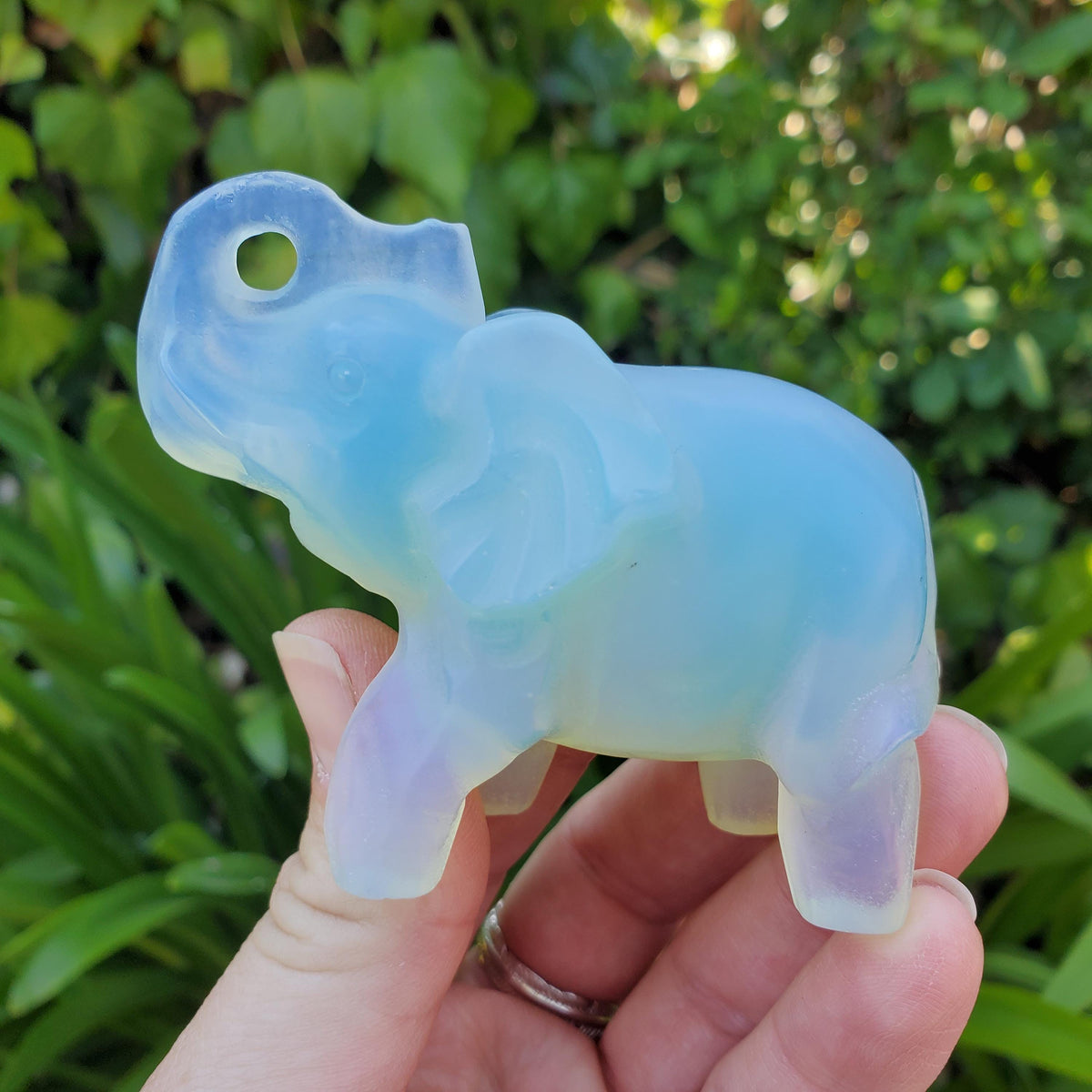 Opalite Elephant - Confidence, Boost Inner Power, Stabilizing - Opalite Carved Crystal Elephant Healing Gemstones