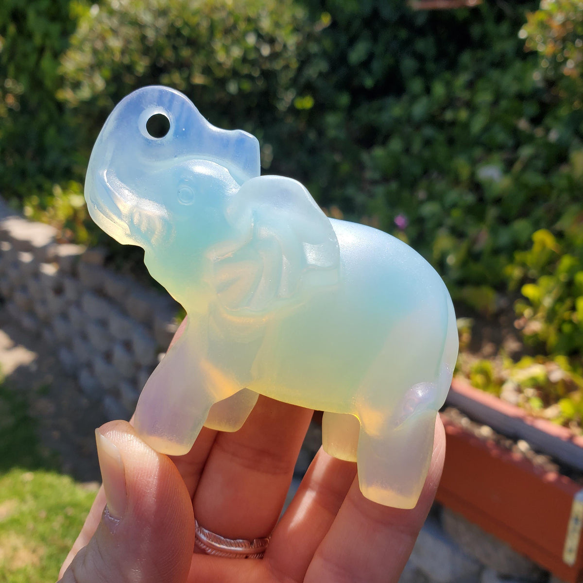 Opalite Elephant - Confidence, Boost Inner Power, Stabilizing - Opalite Carved Crystal Elephant Healing Gemstones
