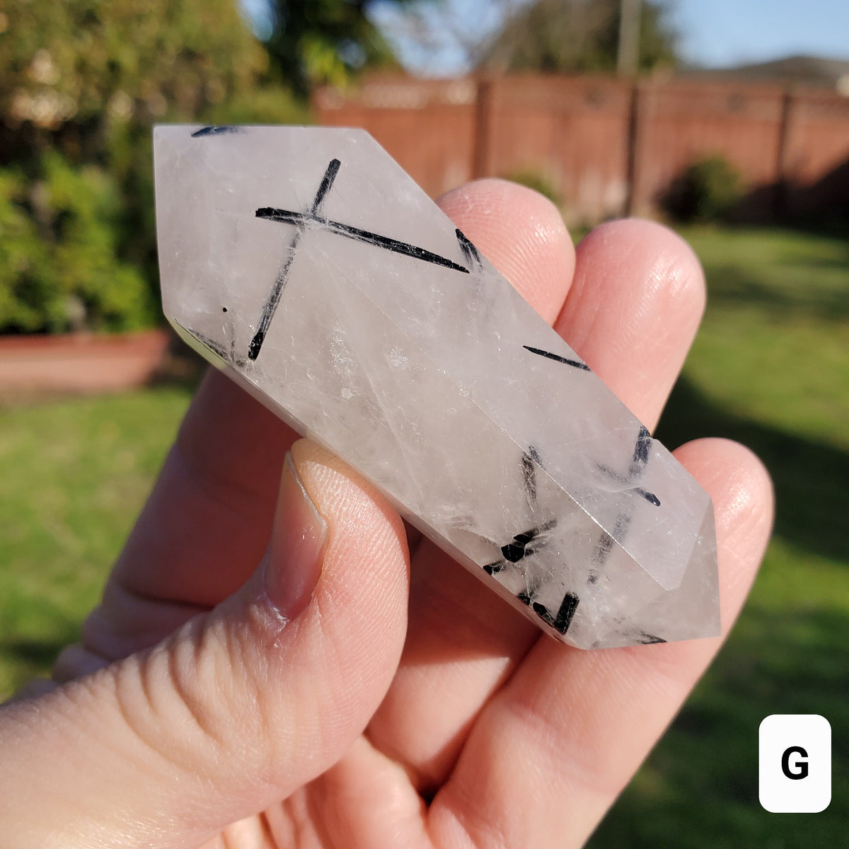 Tourmaline in Quartz Double Point - Magnification, Clarity, EMF Protection - Tourmalinated Crystal Point Healing Crystals Gemstones